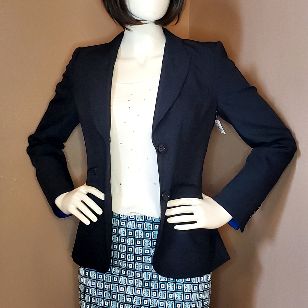 NWT SONIA BOGNER Caroline navy blue wool blend jacket blazer US 8
